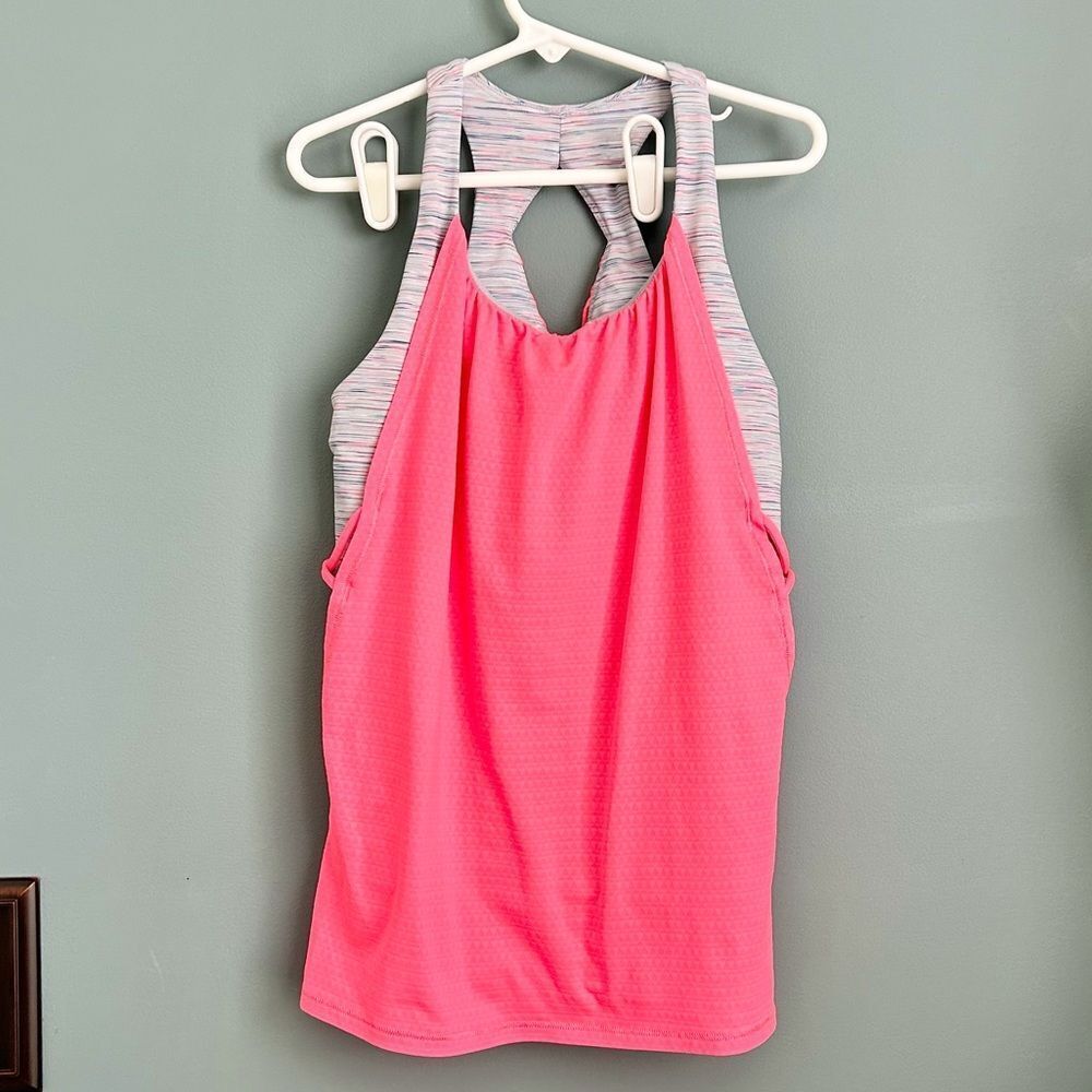 Ivivva by Lululemon Coral and Gray Double Layer Twist Sleeveless Tank Size 8
